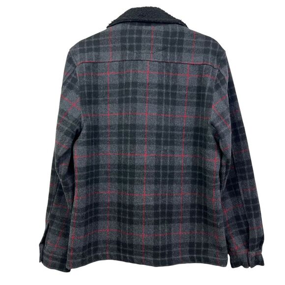 Wesc Womens Plaid Jacket Sherpa Collar Checkered Gray Red Zip Up Sz M - Picture 6 of 7
